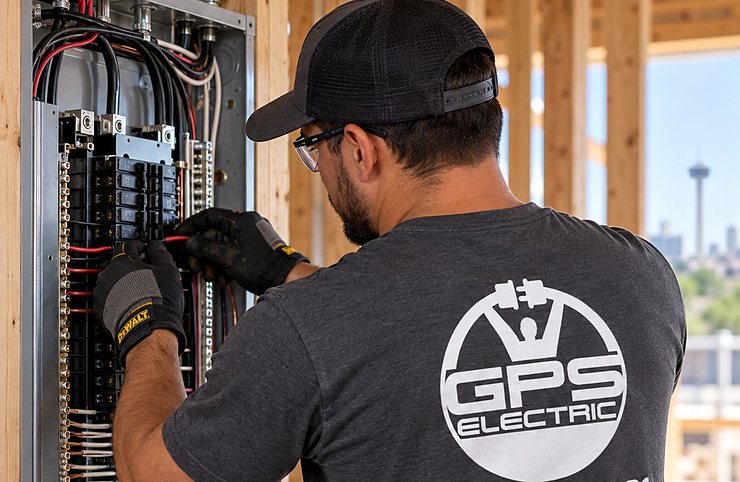 GPS Electric electrician wiring breakers in a new electrical panel